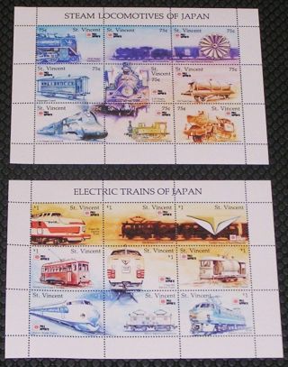 St.  Vincent 1495 - 1496 And 1497 - 1500 Japanese Trains/stamp Expo Sheets Mnh