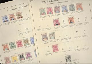 Seychelles,  Assortment Of Old Stamps Hinged On 2 Remainder Pages,  Bright Colors