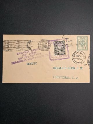 Usa Canal Zone First Flight Cover Fam 9 Guayaquil To Cristobal Via Ny 1929 Pagac