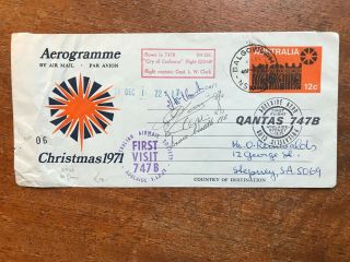 1971 First Visit 747b City Of Canberra Qantas,  Signed Aerogramme - Scarce Ref243