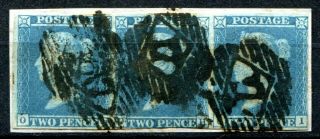 (340) Very Good Strip Of 3 Sg13 Qv 2d Pale Blue Imperf O - G To O - I.  On Piece