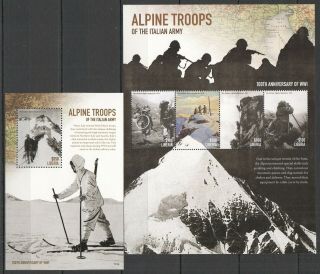 O635 2015 Liberia World War I Wwi Alpine Troops 6620 - 3 Michel 22 Euro Kb,  Bl Mnh