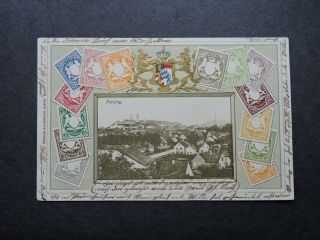 1904 Bavaria Embossed Stamps Postcard 10pf Freising Us Zieher Like See Back