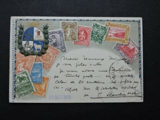 1905 Uruguay Embossed Stamp Postcard,  5c (2),  2c Santa Rosa Us V Montevideo