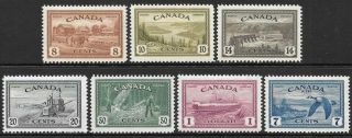 Canada 1946 Peace Set 7,  Hinged.  Sg 401/407.
