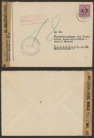 Germany Wwii 1945 - Cover Hanau To Frankfurt - Censor 32481