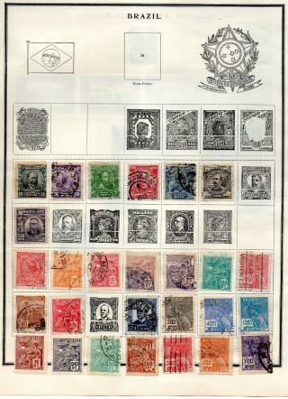 Brazil (34) Stamps Use Vf 2 Pages Pre - 1945 From An Old Scott Album