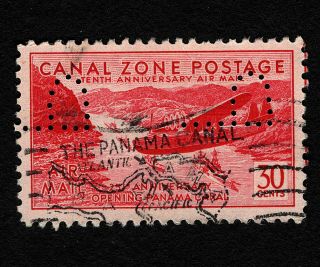 Opc 1939 Canal Zone 30c Airmail Sc C19 Official " P " Perfin 36233