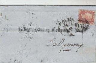 Ireland 1857 Belfast Banking Cover Sg29/33 Large Crown Perf 14.  Derry Spoon Canc