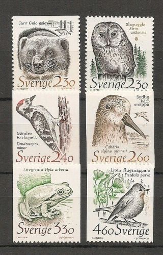 Sweden 1989 Wildlife Fauna Birds Vögel Oiseaux Animal Reptile Frog Set Mnh