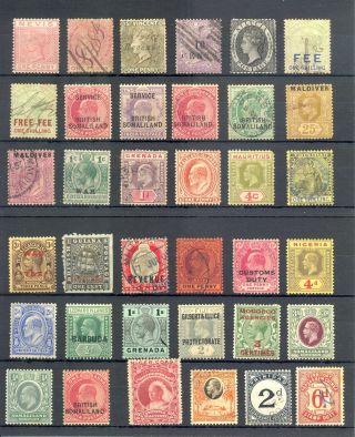 English Colony - 36 Stamps - Most Qv / Edw.  Mixed Unsorted Lot