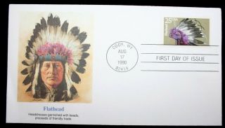 1990 Flathead Indian Headdress 25c Stamp 2504 Fleetwood Cover