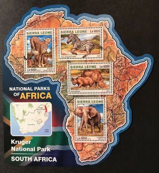 Sierra Leone Wild Animals Map Shaped Stamp Sheet 2016 Mnh Kruger National Park