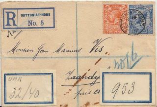 2d And 2 1/2d Kgv 1913 Sutton - At - Hone Registered To Zaandijk,  Netherlands.  Stai