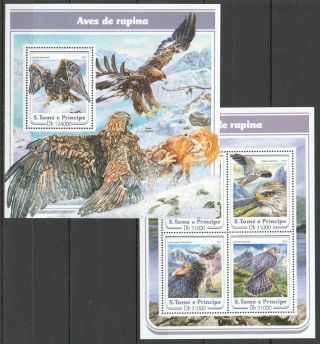 F306 2017 S.  Tome E Principe Birds Of Prey Aves De Rapina Fauna Kb,  Bl Mnh Stamps