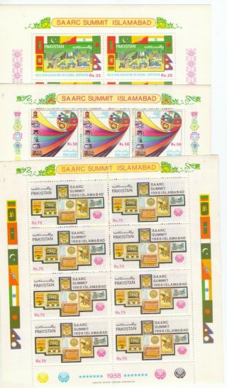 Pakistan Stamps 1988 Saarc Summit Islamabad High Values Set Three Sheets
