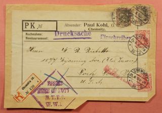 Dr Who 1912 Germany Parcel Piece Chemnitz Registered To Usa 118249