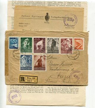 Austria 1947 Vienna - Semi Postals On Registered Censor Cover - Censored Content