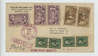 Mr Fancy Cancel Registered Yale Stamp Company Detroit Mich 1936 Cvr 554