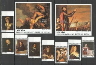 O143 1988 Uganda Art Birth Of Titian 607 - 14 Michel 19,  5 Euro Set,  2bl Mnh