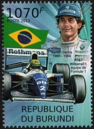 Ayrton Senna & Williams Renault Formula 1 (f1) Gp Race / Racing Car Stamp