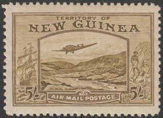 Guinea 1939 Kgvi Bulolo Airmail 5sh Olive - Brown Sg223 Cat £190 Crease