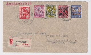 Stamps 1927 Netherlands Registered Envelope Hilversum To France Postal History