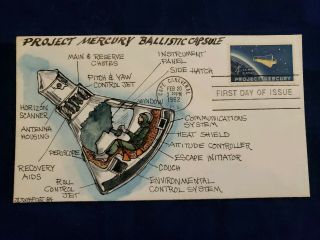 Us 1962 Fdc Space Mercury Capsule Hand Painted Cover Judith Fogt