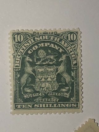 10/ - Dull Green Sg.  89.  B.  S.  A.  Company Rhodesia 1898 - 1908