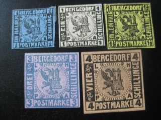 Bergedorf German States No Gum Reprint Stamp Lot