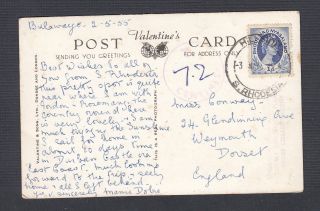 Rhodesia & Nyasaland 1955 Postage Due Postcard Hillside To Dorset Uk