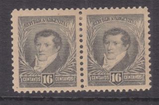 Argentina,  1892 Rivadavia,  Perf.  11 1/2,  16c.  Slate,  Pair,  Lhm.
