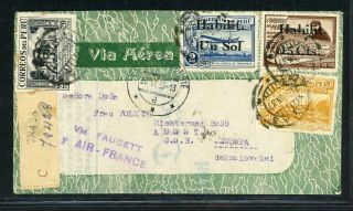 Peru Postal History: Lot 5 1937 Reg Multifranked Air Lima - Czechoslovakia $$$$