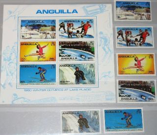 Anguilla 1980 373 - 78 A Block 30 375 - 380a Olympics Lake Placid Ice Hockey Mnh