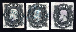 Brazil 1876 Group Of 3 Stamps Mi 35 Colored Cancel.  Cv=33€ Lot1