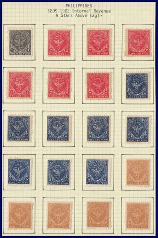 (g2756) Philippines - Usa.  1899 - 1902 Internal Revenue Stamps.  9 Stars