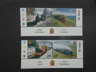 Two Se - Tenant Pairs Of Railway Newspaper And Letter Stamps From The Isle Of Man