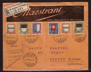 Switzerland 1922 Pro Juventute Set On Registered Cover To Germany
