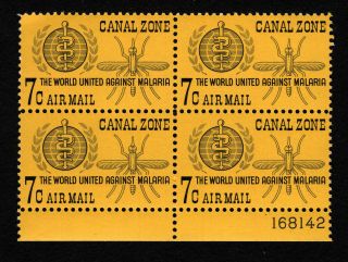 Opc 1962 Canal Zone 7c Air Mail Block With Plate No.  Sc C33 Mnh 34520