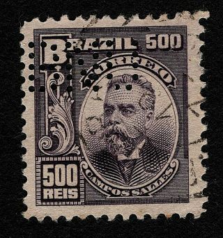 Opc 1906 Brazil 500r Sc 182 Banco Nacional Ultramarino Perfin " Bnu " 37077