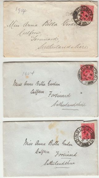 Gb: 13 Edvii Covers To Same Address: Culfern Cottage,  Forsinard,  1904 - 05