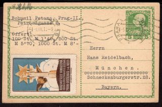 Austria To Germany Ps Stationery Postal Card 1913 Czech Cinderella Praha 2