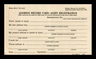 DR JIM STAMPS US DEPARTMENT OF JUSTICE ALIEN REGISTRATION POSTCARD 1951 2