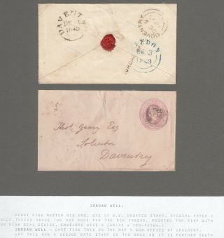 Jordan Well,  1848 1d Pink Embossed Cover Sub Post Office Of Coventry.  Daventry,