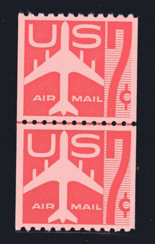 U.  S.  Stamp C61 Coil Line Pair - - - 7c Jet Airmail — Xf - - Graded 90