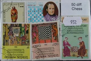 50 Chess Stamps,  All Different.  (932)