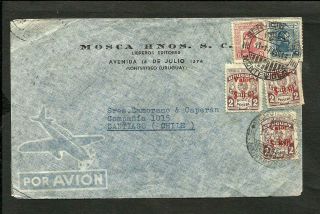 Uruguay 1943 To Chile Air Mail Cover Santiago Cancel,  Vf
