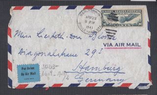 Usa 1941 Wwii Censored Airmail Cover York To Hamburg Germany