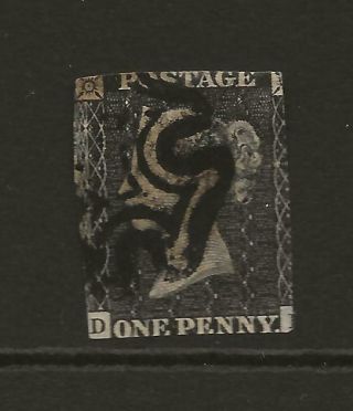 Gb 1840 Sg2 1d Penny Black No Margins Otherwise Fine With Black Mx