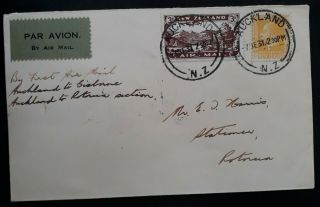Rare 1931 Zealand 1st Airmail Auckland To Rotorua Cover W 2 Stamps Auckland
